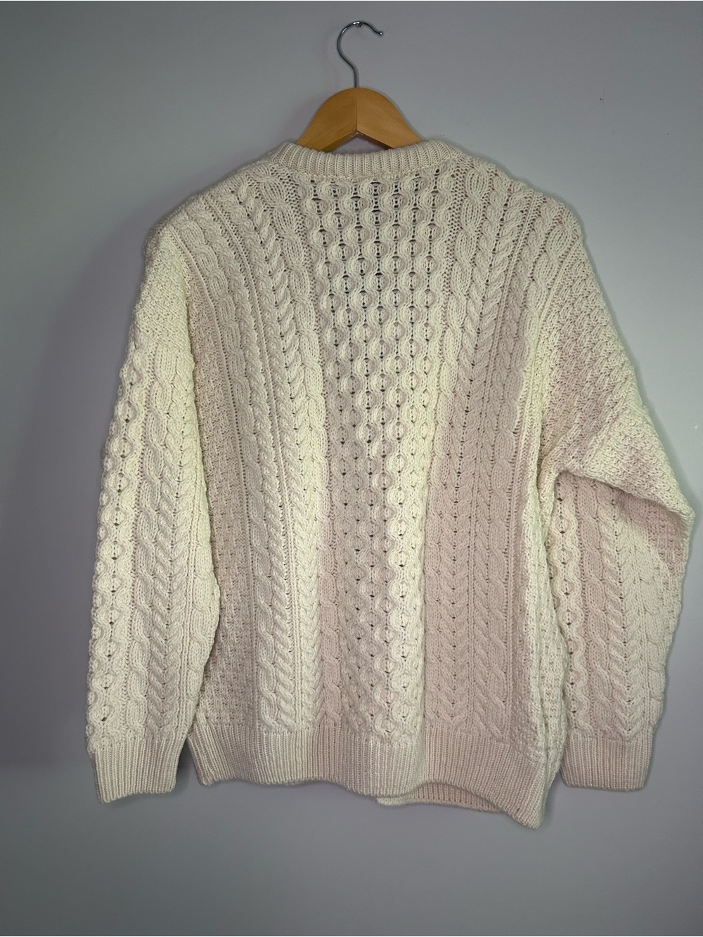 NWT Aran Woollen Mills Cream Cable-Knit Button 100% Merino Wool Cardigan - Picture 6 of 6